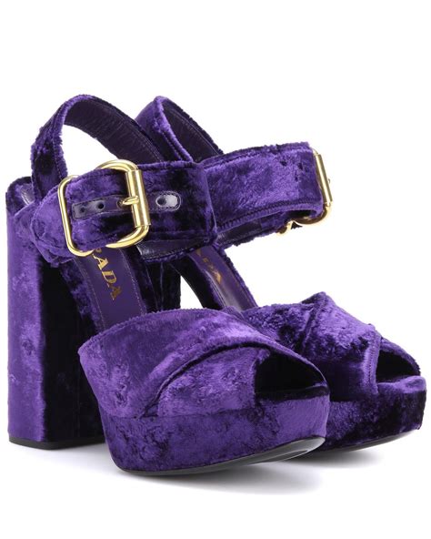 prada purple velvet sandals|Prada 95mm platform sandals.